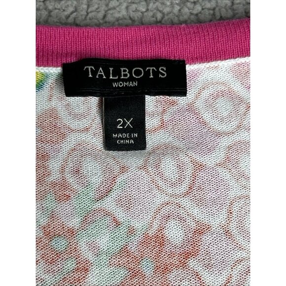 Talbots Cardigan Sweater 2X Floral Lightweight Geometric Floral Office Church - Picture 6 of 12